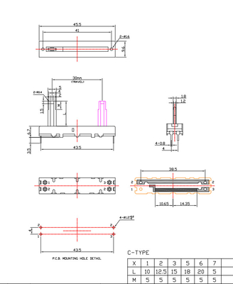 Cina Produsen Potensiometer Geser dengan Switch 30mm Travel Linear 5k 10k ohm potensiometer 100k potensiometer