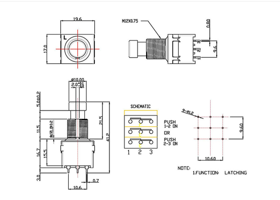 PDT 9 Pin Toggle Switch 10000 Siklus Menginjak Sesaat SF17