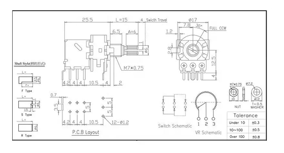 Kenop PCB 10k Rotary Potensiometer 0.2W Pot Resistor Variabel DPDT